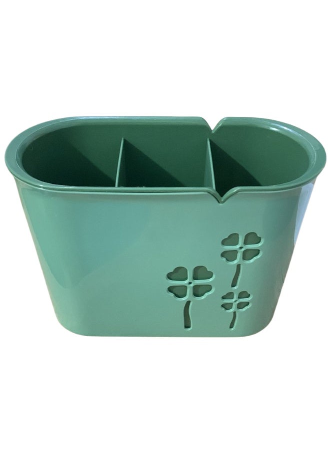 طقم منظم أدوات المطبخ – منظم أدوات مائدة بلاستيك آمن للطعام + حامل إسفنجة وحوض غسيل + حامل أدوات طهي للمطبخ – تصميم عصري لتخزين وتنظيم المطبخ - Image 2