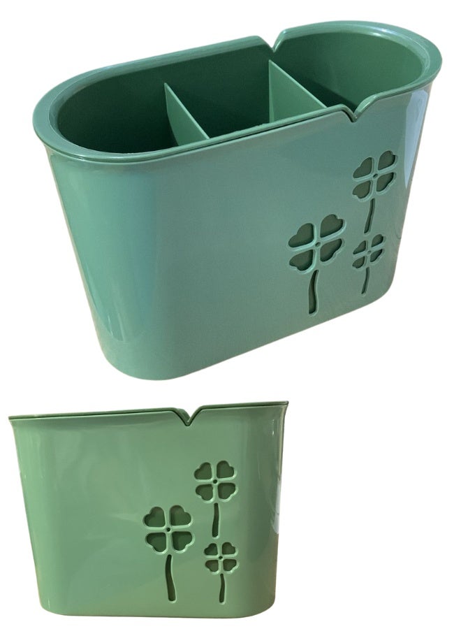 طقم منظم أدوات المطبخ – منظم أدوات مائدة بلاستيك آمن للطعام + حامل إسفنجة وحوض غسيل + حامل أدوات طهي للمطبخ – تصميم عصري لتخزين وتنظيم المطبخ - Image 1