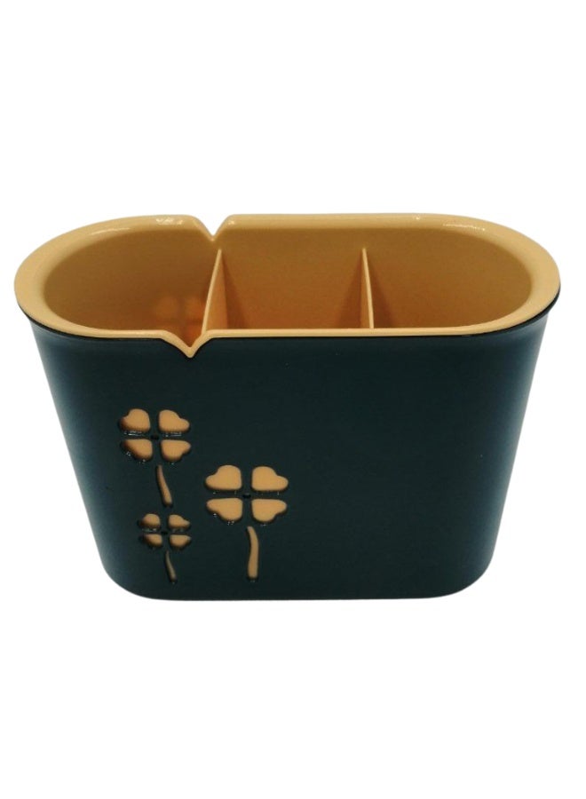 طقم منظم أدوات المطبخ – منظم أدوات مائدة بلاستيك آمن للطعام + حامل إسفنجة وحوض غسيل + حامل أدوات طهي للمطبخ – تصميم عصري لتخزين وتنظيم المطبخ - Image 5