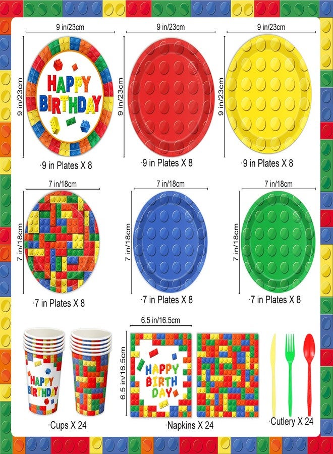 LINHAXM Building Block Birthday Party Supplies, Colorful Building Block Plates, Napkins, Cups, Tablecloth, Banner, Hanging Swirls, Balloons, Honeycomb Centerpieces for Kids’ Birthday Party, Serves 24 - Image 3