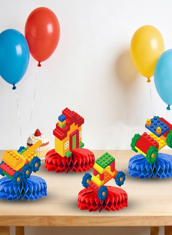 LINHAXM Building Block Birthday Party Supplies, Colorful Building Block Plates, Napkins, Cups, Tablecloth, Banner, Hanging Swirls, Balloons, Honeycomb Centerpieces for Kids’ Birthday Party, Serves 24 - Image 5