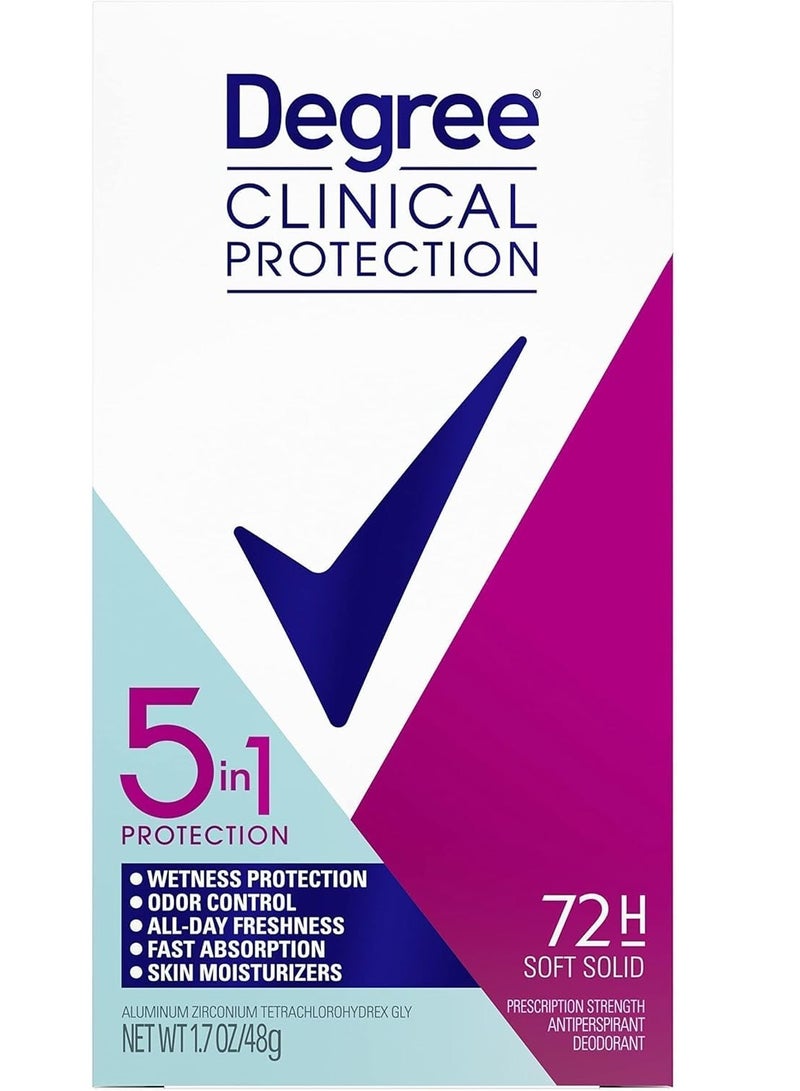 Degree Clinical Protection Antiperspirant Deodorant 72-Hour Sweat & Odor Protection 5in1 Antiperspirant for Women 48 gm - Image 1