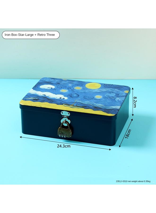 الأزرق جي دبليو صندوق تخزين الحديد الإبداعي مع شهادة القفل ، صندوق تخزين صفيح ، صندوق تغليف صغير جديد ، صندوق هدايا فارغ - Image 1