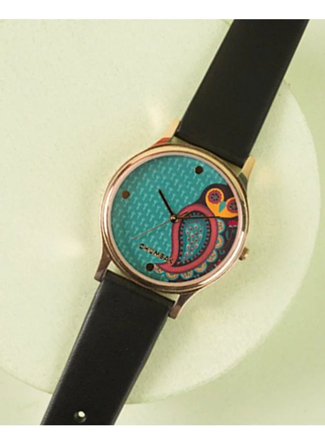 Chumbak TEAL BY CHUMBAK Folksy Owl Wrist Watch - Black