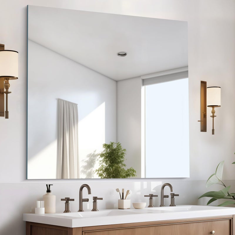 CILIBER Frameless Mirror, 42x42 Square Bathroom Mirrors for Wall, Large Frameless Vanity Mirror Over Sink with Polished Edge, 3mm Tempered Glass, Decorative for Bathroom, Bedroom and Living Room - Image 1