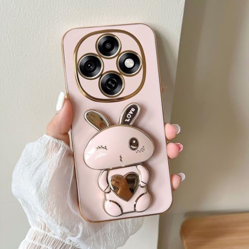KC Back Cover for Oppo F31 Pro 5G - Hidden Love Rabbit Folding Bracket Kickstand Electroplated Soft Silicone Camera Protection Case - Pink - Image 4