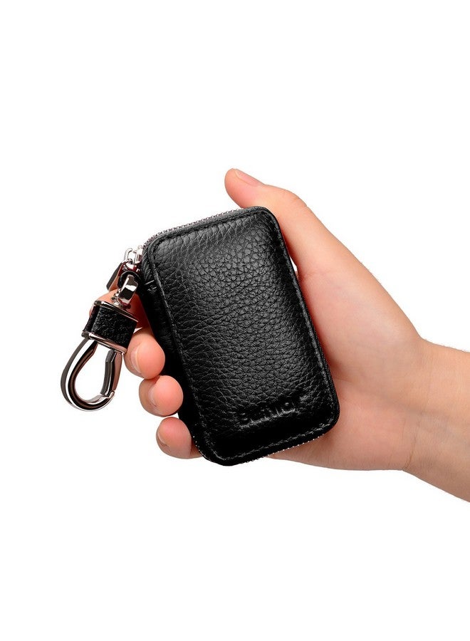 Buffway Car Key Case Genuine Leather Car Key Chain Keychain Holder Metal Hook And Keyring Zipper Bag For Remote Key Fob Black - Image 3