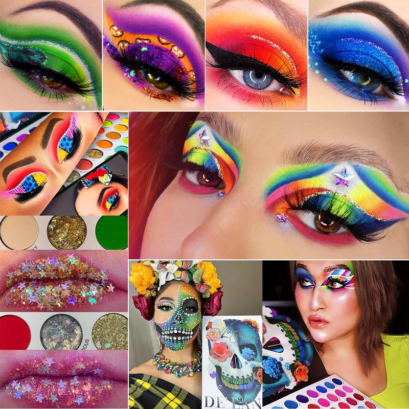 DE'LANCI Big Colorful Eyeshadow Palette Professional 54 Color Board Eye Shadow Bright Neon Glitter Matte Shimmer Makeup Pallet Highly Pigmented Powder EyeShadow for Women Girl Halloween Christmas Gift - Image 2