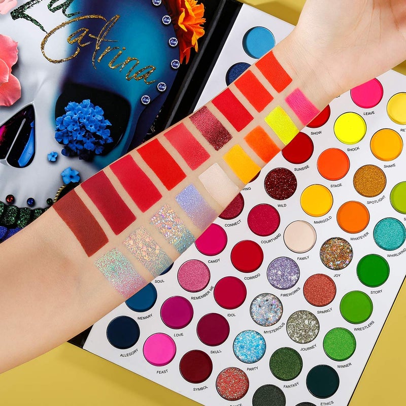DE'LANCI Big Colorful Eyeshadow Palette Professional 54 Color Board Eye Shadow Bright Neon Glitter Matte Shimmer Makeup Pallet Highly Pigmented Powder EyeShadow for Women Girl Halloween Christmas Gift - Image 3