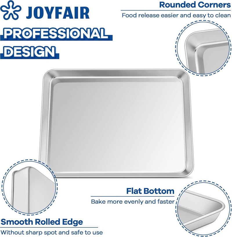 مجموعة صواني فرن من الفولاذ المقاوم للصدأ، صواني خبز مسطحة / صواني بسكويت مثالية للخبز والطهي والشوي، غير سامة وخالية من الصدأ، نهائية مرآة وآمنة للغسالة، 31.5 * 24.6 سم - Image 3
