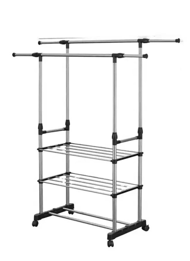 Portable and adjustable clothes rack with multiple storage shelves - the perfect solution for organizing clothes at home