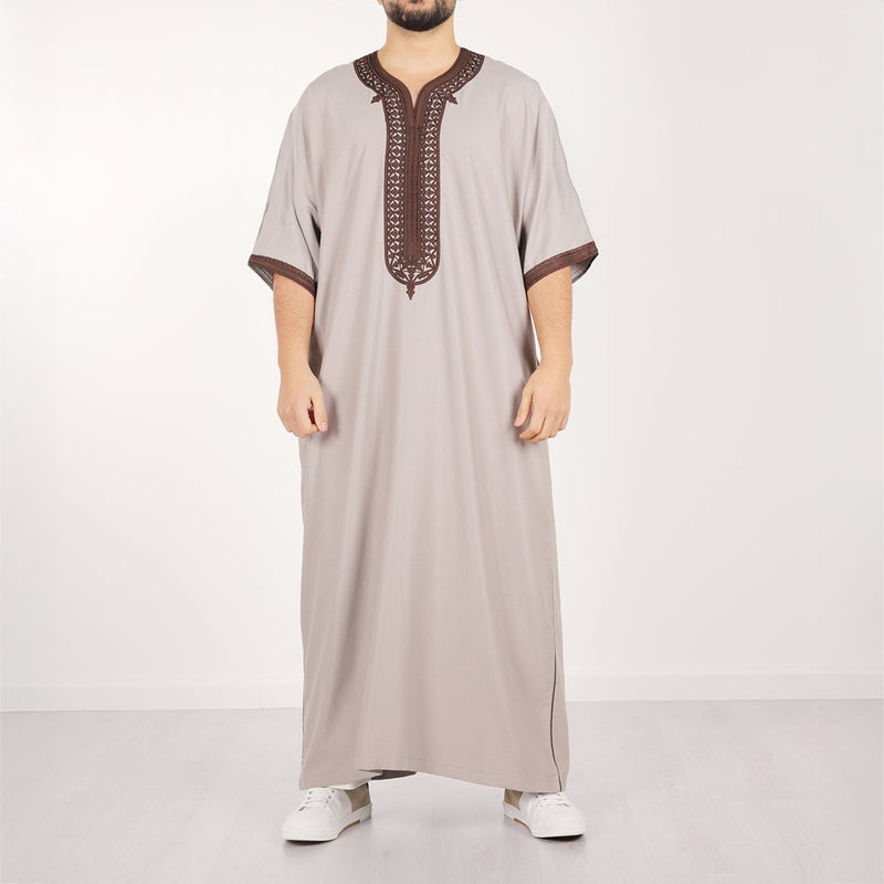 Men's Embroidered Long Kurta with Side Pockets - Image 1