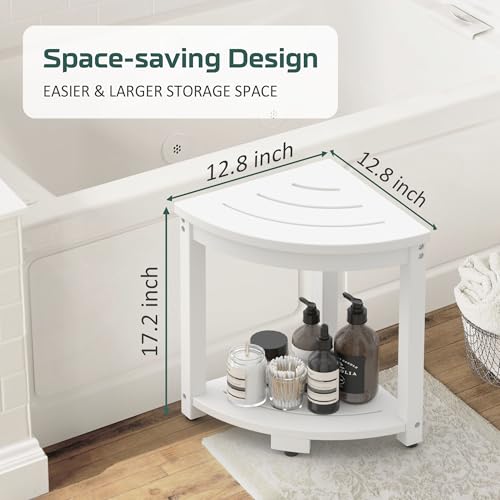 BEKVEM Waterproof Corner Shower Stool for Inside Shower, Poly Lumber Shower Bench Seat Chair, Bath Shower Stool for Shaving Legs Foot Rest with Storage Shelf, Adjustable & Non-Slip Feet, White - Image 3
