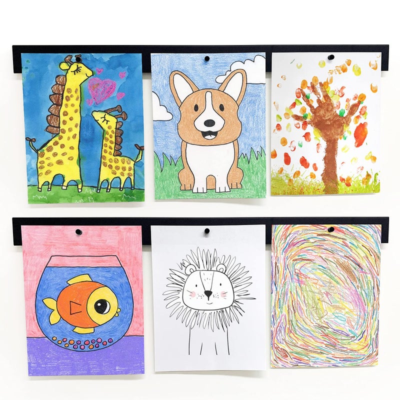 Mitus Picture Hanging System - Display Children Kid's Artwork Frame - 28" Magnetic Bar (Set of 2) Black - Image 1