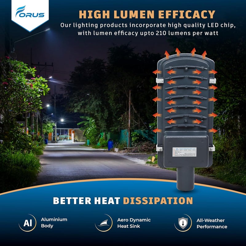 Forus LED Street Light 30W Waterproof IP66 Outdoor White Lamp for Home Garden Parking Lot Road Pathway Highway Warehouse Factory Yard Driveway Pole Mounted LED Streetlight 5 Years Warranty 1Pc - Image 3