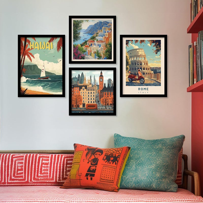 Kotart City View Wall Art Painting Modern Wall Frames For Home Dcor Office Living Room Poster With Frame Wall Decoration Painting Premium Art Framed Wall Painting For Home Dcor Set of 4 Art 1 Small 10x13 inch Framed - Image 1
