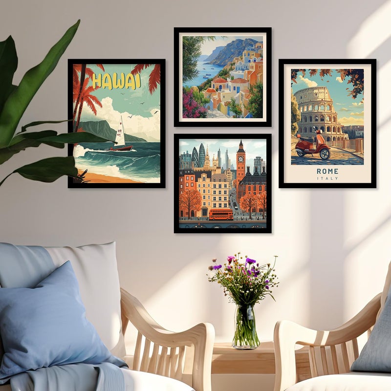 Kotart City View Wall Art Painting Modern Wall Frames For Home Dcor Office Living Room Poster With Frame Wall Decoration Painting Premium Art Framed Wall Painting For Home Dcor Set of 4 Art 1 Small 10x13 inch Framed - Image 5