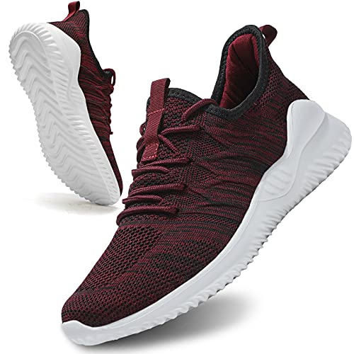 Socviis Mens Slip On Running Shoes Athletic Walking Trainers Lightweight Breathable Mesh Tennis Sneakers Wine Red - Image 1