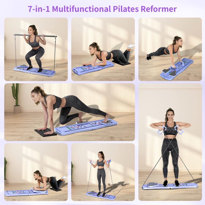 KVKVMO Pilates Board Pilates Reformer Set - Upgraded 7 in 1 Portable Pilates Board for Home Workout, Multifunctional Ab Trainer with Resistance Bands, Pilates Equipment for Women Full Body Workout - Image 3