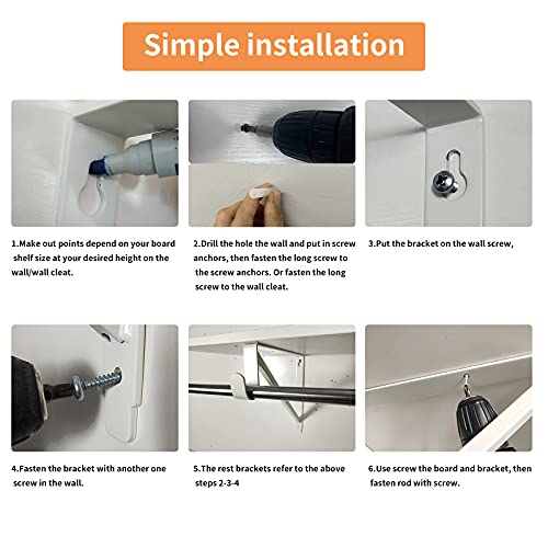 Homydom Heavy Duty Closet Shelf and Rod Brackets (White, 3 Pack) - Image 4