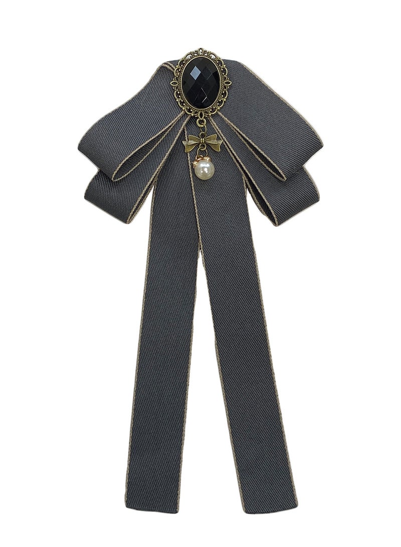 Bow Tie For Women, Pre-Tied Ribbon Tie Adjustable Neck Tie with Rhinestone for Collared Blouse Shirt Dress（gray） - Image 1