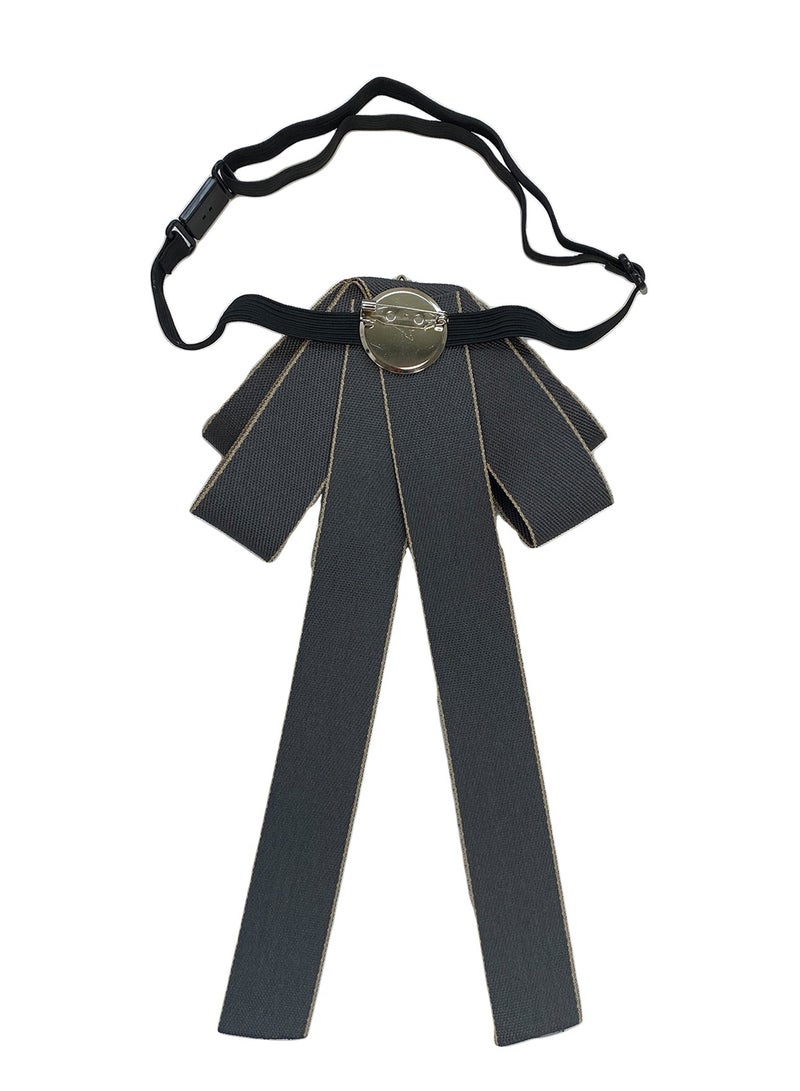 Bow Tie For Women, Pre-Tied Ribbon Tie Adjustable Neck Tie with Rhinestone for Collared Blouse Shirt Dress（gray） - Image 3