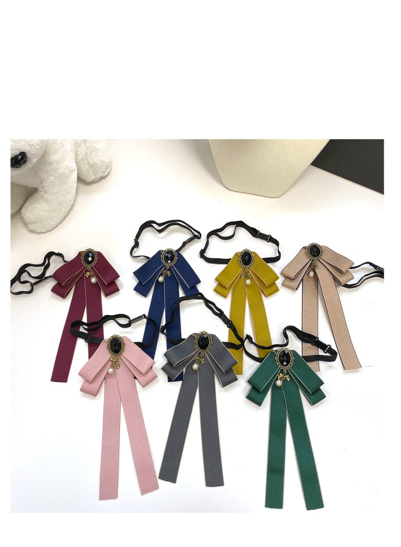 Bow Tie For Women, Pre-Tied Ribbon Tie Adjustable Neck Tie with Rhinestone for Collared Blouse Shirt Dress（gray） - Image 4