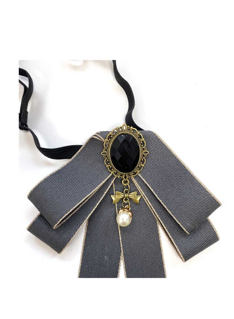 Bow Tie For Women, Pre-Tied Ribbon Tie Adjustable Neck Tie with Rhinestone for Collared Blouse Shirt Dress（gray） - Image 5