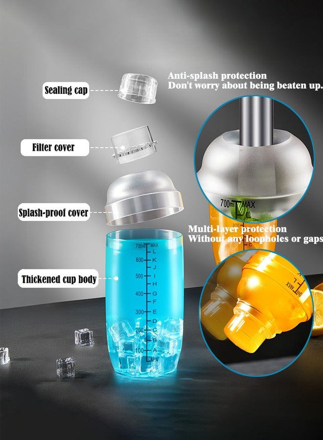 700 ml transparent blender shake bottle set - 4-piece detachable cups, equipped with stainless steel mashing rods | Suitable for crushing ice and processing fruits for lemon tea, watermelon and passion fruit beverages - Image 3