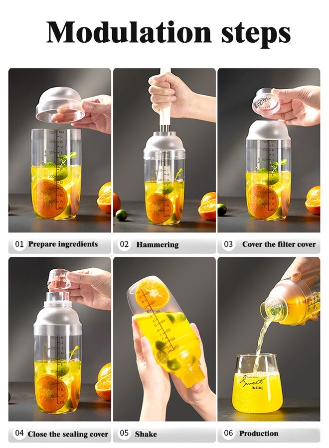 700 ml transparent blender shake bottle set - 4-piece detachable cups, equipped with stainless steel mashing rods | Suitable for crushing ice and processing fruits for lemon tea, watermelon and passion fruit beverages - Image 4