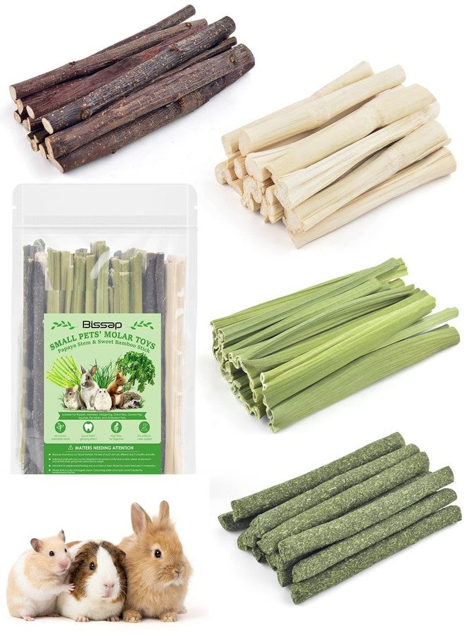 Bissap 60 PCS Rabbit Chew Sticks, Sweet Bamboo Timothy Hay Chew Stick Papaya Stems Apple Branch Bunny Chews for Rabbit Hamster Chinchilla Guinea Pig Small Pet Natural Molar Treats - Image 1