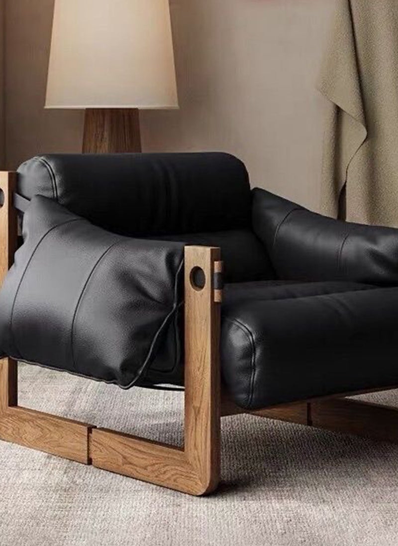 Sharpdo Single Sofa,Nordic Retro Single Solid Wood Sofa Chair, Sofa Bed,Waxed Leather Sofa, Removable, Easy to Clean 70*70*90CM  - Image 3