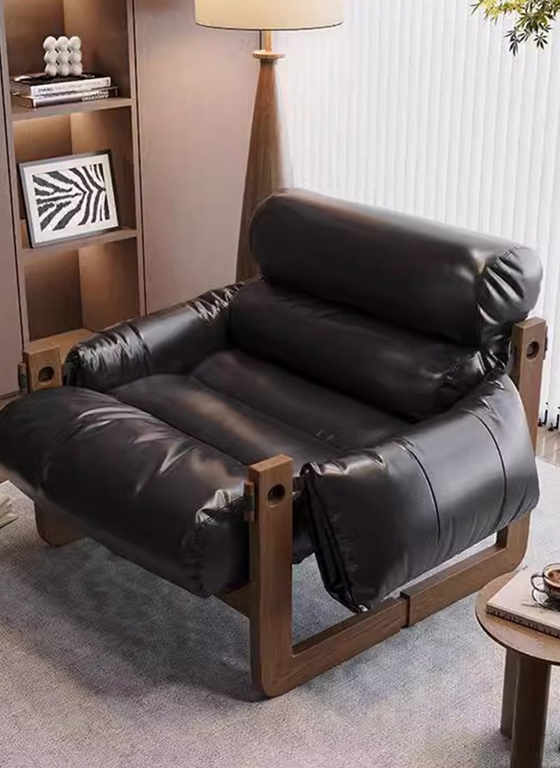 Sharpdo Single Sofa,Nordic Retro Single Solid Wood Sofa Chair, Sofa Bed,Waxed Leather Sofa, Removable, Easy to Clean 70*70*90CM  - Image 1