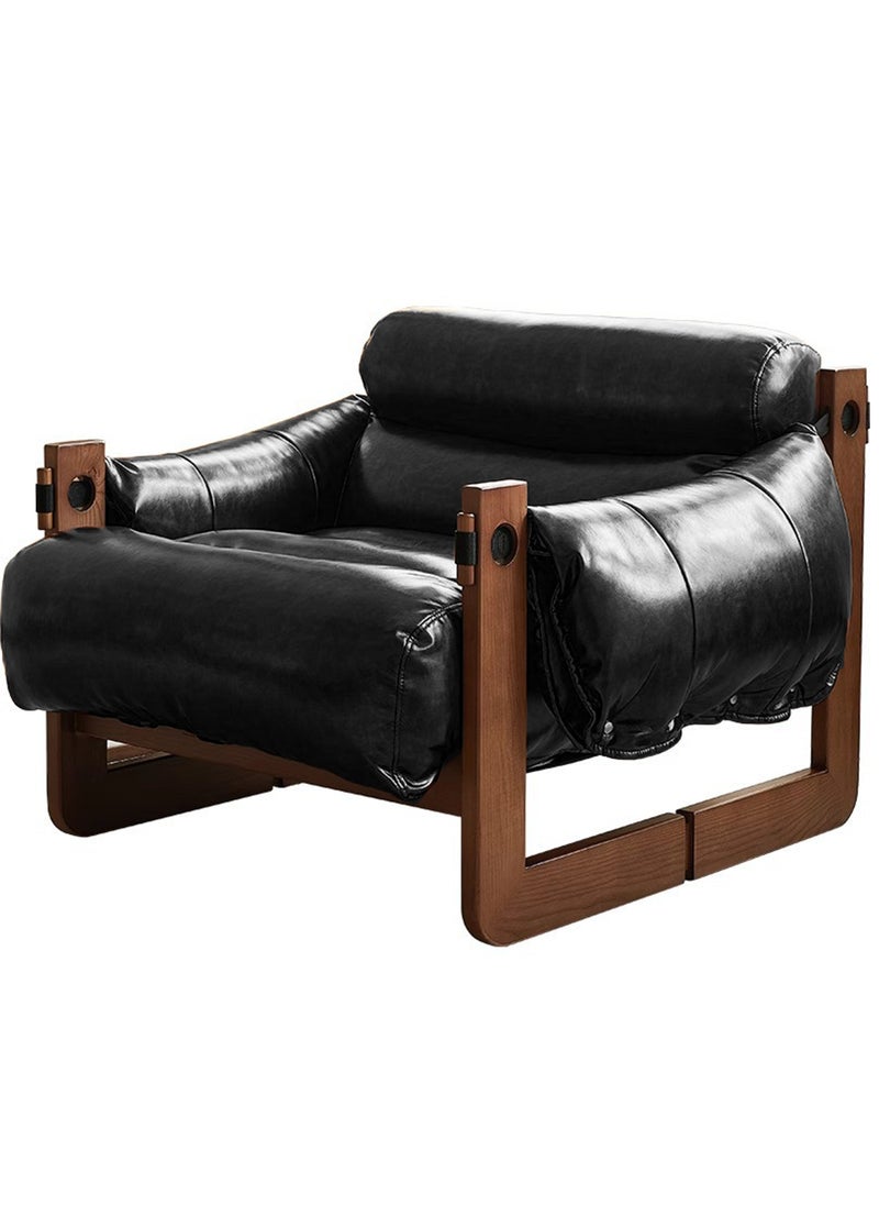 Sharpdo Single Sofa,Nordic Retro Single Solid Wood Sofa Chair, Sofa Bed,Waxed Leather Sofa, Removable, Easy to Clean 70*70*90CM  - Image 2