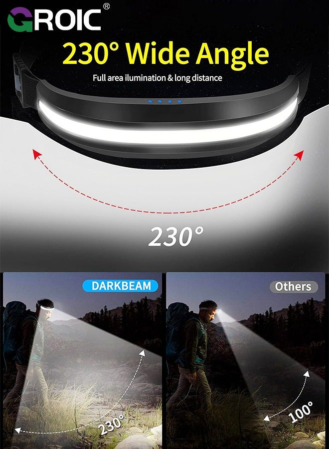 GROIC Headlamp USB Type C Rechargeable COB Bright Hard Hat Light, LED with Red Light Headlight - Head Lamps Floodlight 230° Wide Beam - Car Maintenance, Construction Work, Fishing - Image 2