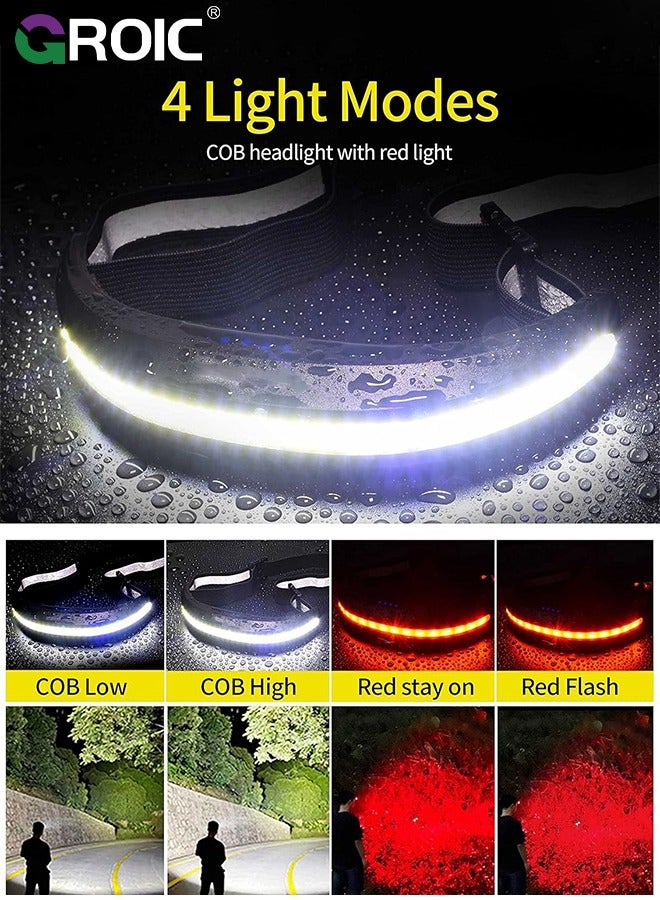 GROIC Headlamp USB Type C Rechargeable COB Bright Hard Hat Light, LED with Red Light Headlight - Head Lamps Floodlight 230° Wide Beam - Car Maintenance, Construction Work, Fishing - Image 3