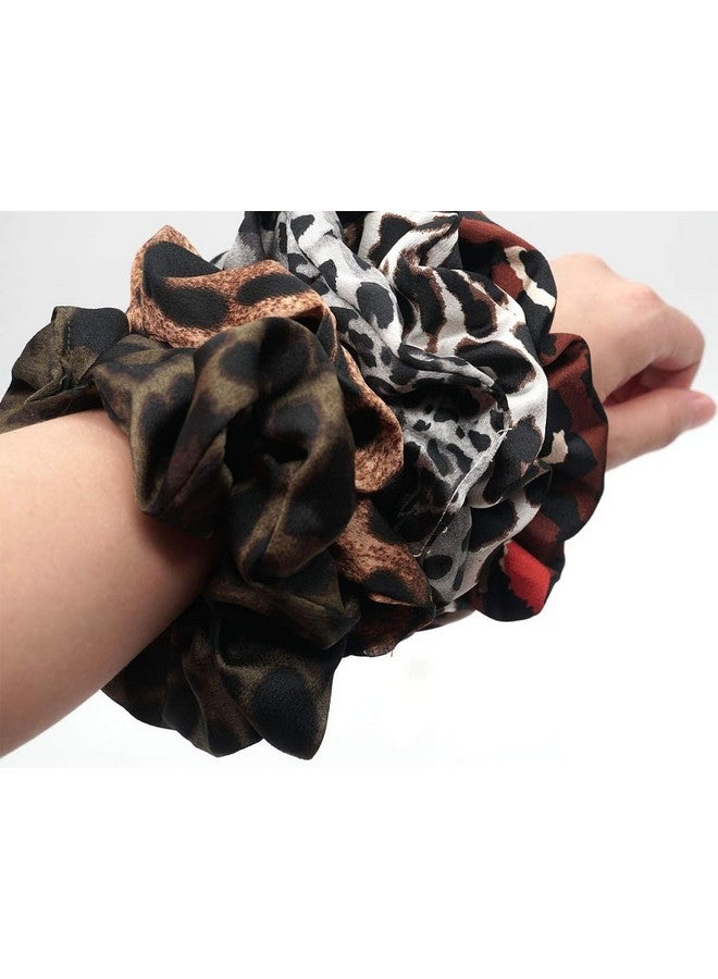 SHIDARA 5 PCS Cheetah Hair Scrunchies 5pcs Big Large Fashion Chiffon Leopard-print Scrunchie Ponytail Scrunchy for Women Landy - Image 5