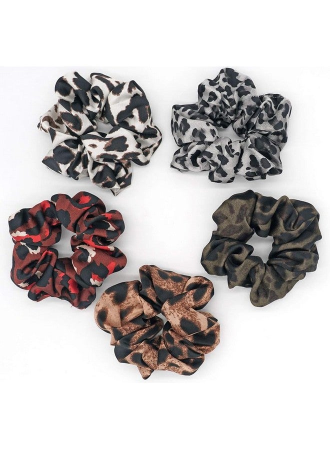 SHIDARA 5 PCS Cheetah Hair Scrunchies 5pcs Big Large Fashion Chiffon Leopard-print Scrunchie Ponytail Scrunchy for Women Landy - Image 1