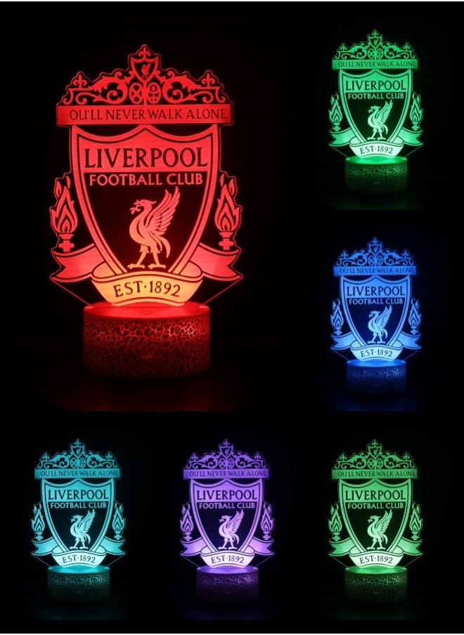 Liverpool 3D Night Light LED Lamp Table Lamp Football Illusion Lamp Remote Control Touch 16 Colors Changing Timer Function Football Gifts Premier League