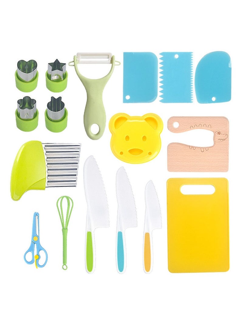 MIXDE 28 Piece Set Of Children's Wooden Safety Knives, Gloves, Cutting Boards, Fruits, Vegetables, Potatoes, And Plastic For Children  - Image 2