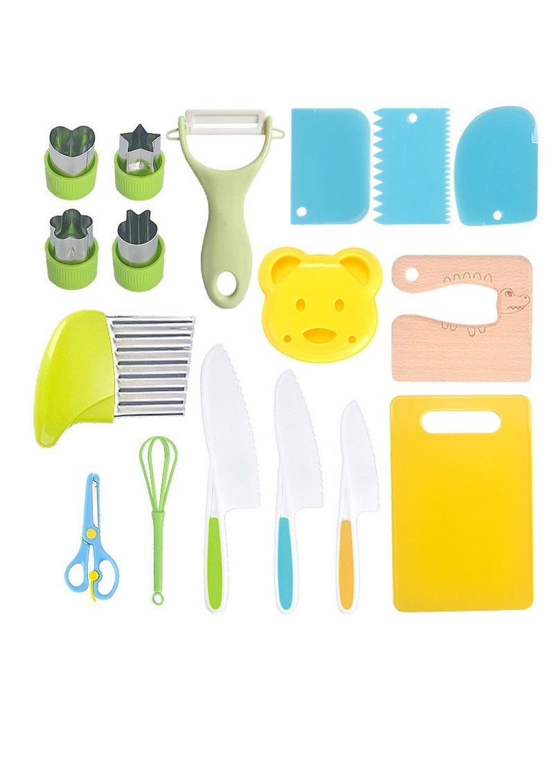 MIXDE 28 Piece Set Of Children's Wooden Safety Knives, Gloves, Cutting Boards, Fruits, Vegetables, Potatoes, And Plastic For Children  - Image 5