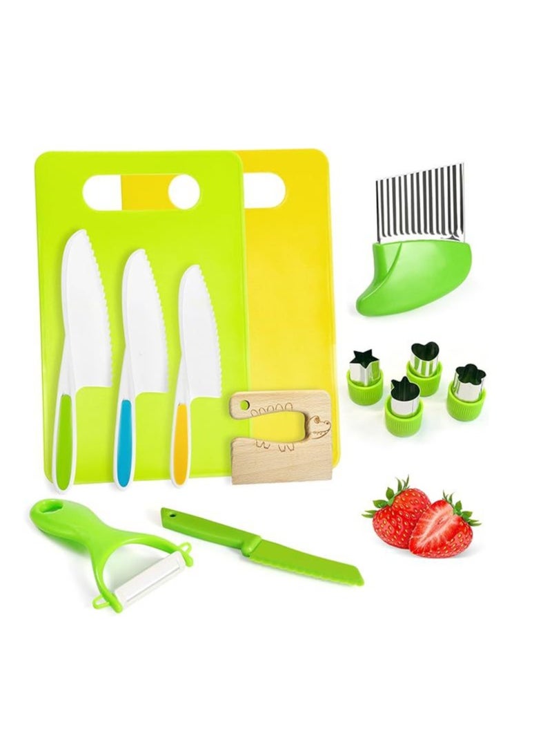 MIXDE 28 Piece Set Of Children's Wooden Safety Knives, Gloves, Cutting Boards, Fruits, Vegetables, Potatoes, And Plastic For Children  - Image 4