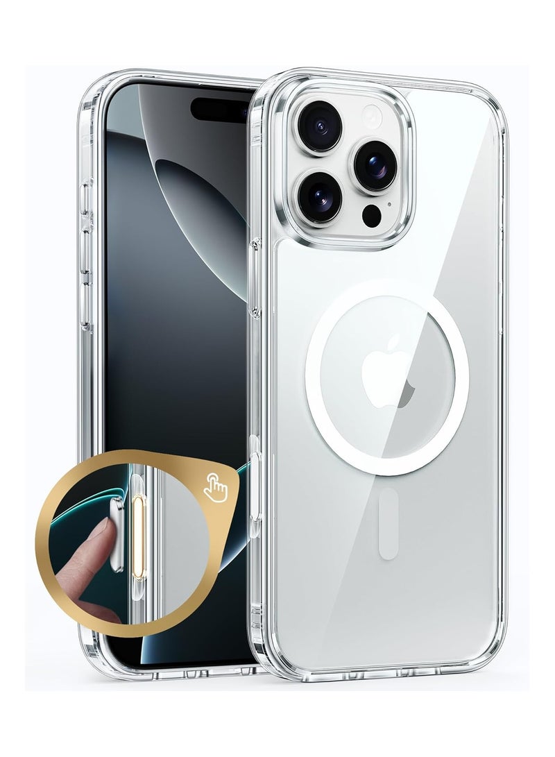 حافظة لهاتف آيفون 16 برو ماكس مع زر تحكم بالكاميرا ، متوافقة مع ماجسيف ، حماية من الدرجة العسكرية للصدمات ، حافظة هاتف مغناطيسية لهاتف آيفون 16 برو ماكس ، واضحة - Image 1