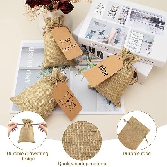 TurtleGrip Jute bags, pouches, Christmas gift bags, Birthday & Party Favor Gift Bag, Return Gifts, Size-4 * 4 inches(10x10 cms) Brown Pack of 30. - Image 4