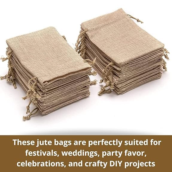TurtleGrip Jute bags, pouches, Christmas gift bags, Birthday & Party Favor Gift Bag, Return Gifts, Size-4 * 4 inches(10x10 cms) Brown Pack of 30. - Image 3