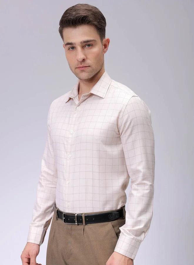 The Indian Garage Co Men Slim Fit Checkered Full Sleeves Cutaway Collar Formal Shirt