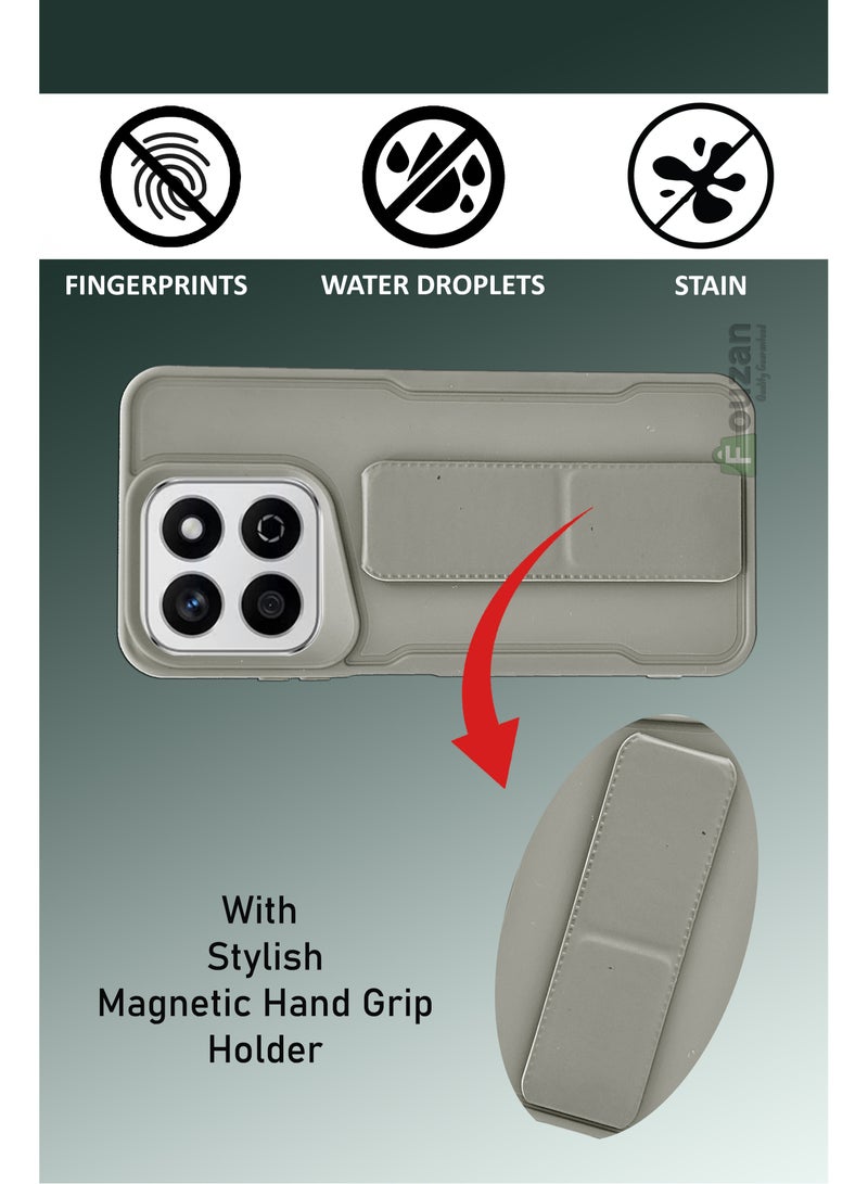 For Honor X7c - Hard Silicone Magnetic Back Stand Case  With Foldable Kickstand & Finger Strap  - Grey - Image 2