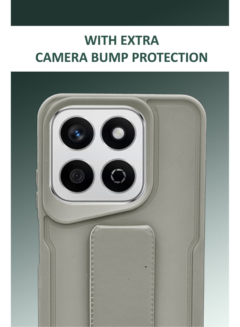 For Honor X7c - Hard Silicone Magnetic Back Stand Case  With Foldable Kickstand & Finger Strap  - Grey - Image 4