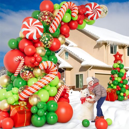 DBKL 138 Pcs Christmas Balloons Garland Arch Kit with Xmas Red Gold Green Balloons Candy Cane Gift Box Foil Balloons for Christmas Party Decorations Birthday Xmas Party Supplies - Image 5