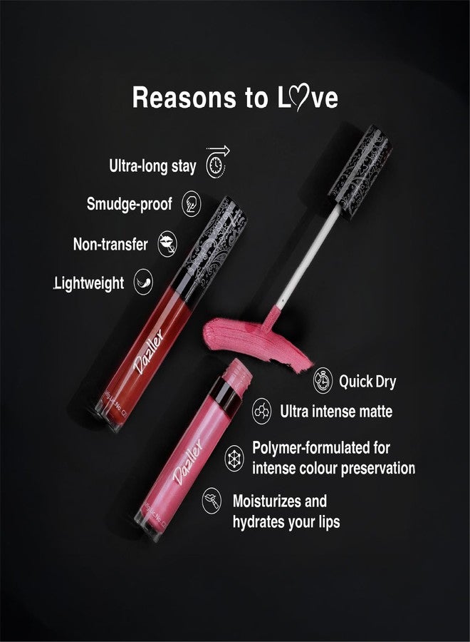 Dazller All Day Lipcolour Quick Dry|Moisturizing Kokum Butter|Non-Transfer & Smudge-proof|8hr stay|Liquid Lipstick for Women|QDLC042 Sweet Pixie|6g - Image 2